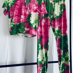 Pink and Green Tie-Dye Lounge Set